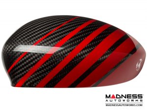 FIAT 500 Mirror Covers - Carbon Fiber - Red & Green Racing Stripe w/ White Scorpion